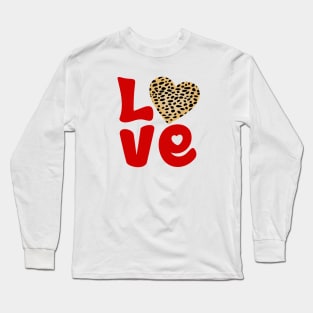 Love Letters with Cheetah Leopard Pattern Heart Long Sleeve T-Shirt